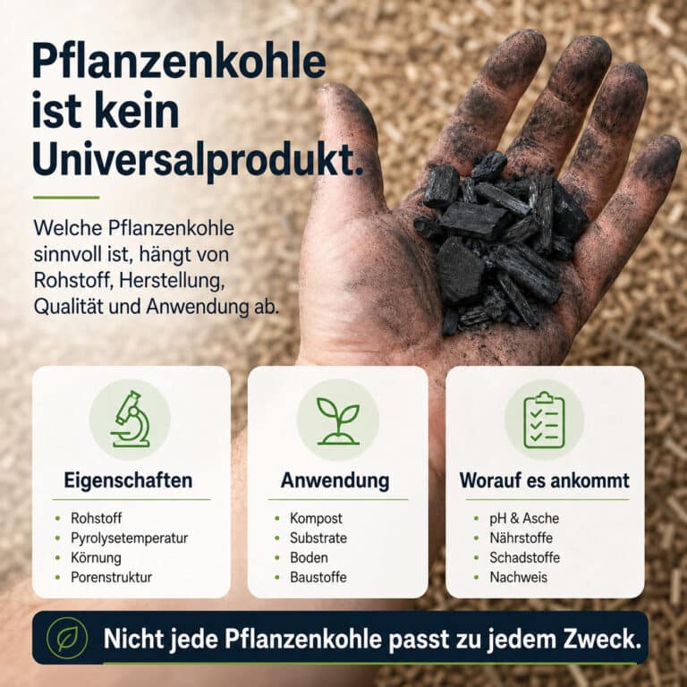 Pflanzenkohle ist kein Universalprodukt. Es kommt auf Eigenschaften und Anwendung an.